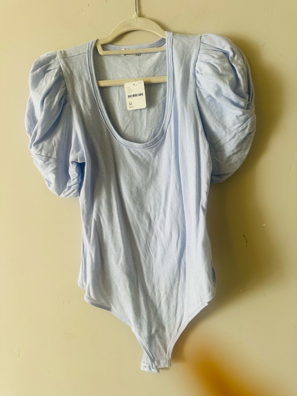 Free People Light Blue Puff Sleeve Bodysuit
